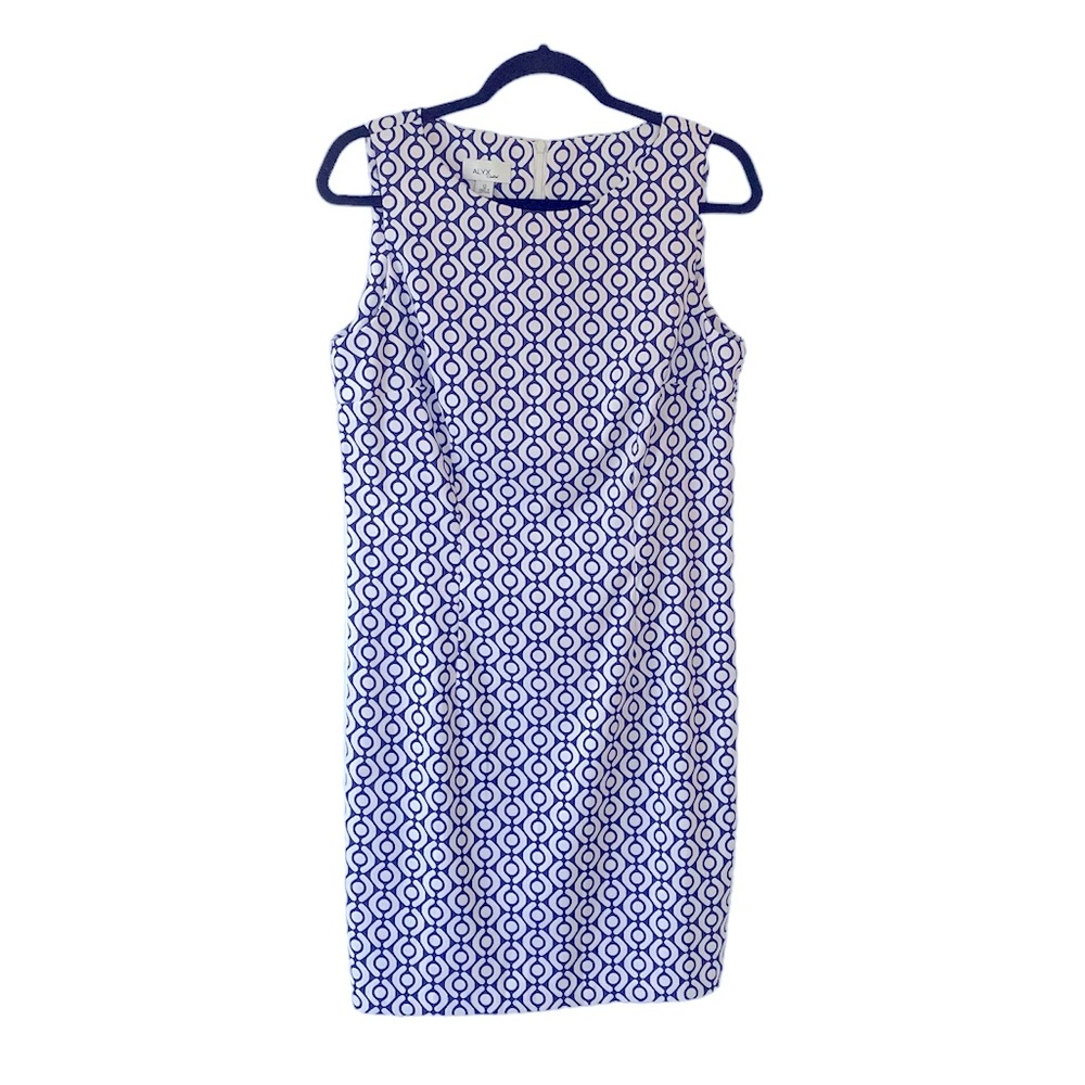 Alyx Limited blue and white geometrical pattern shift dress size 12